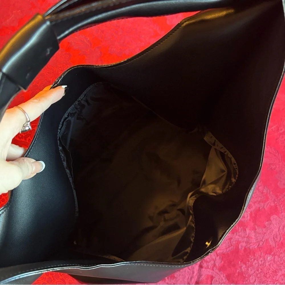 Brand New Victoria's Secret Black Faux Leather Hobo Slouchy Shoulder Bag Bow